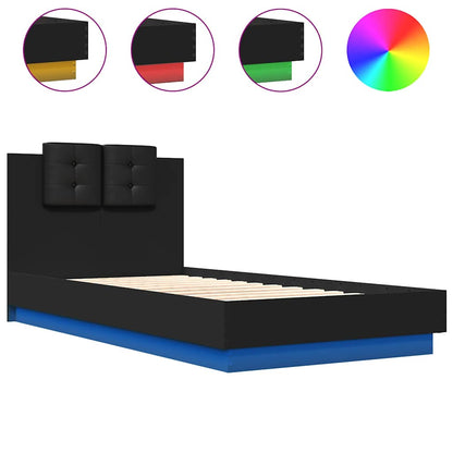 Giroletto con Testiera e LED Nero 75x190 cm | homemem39