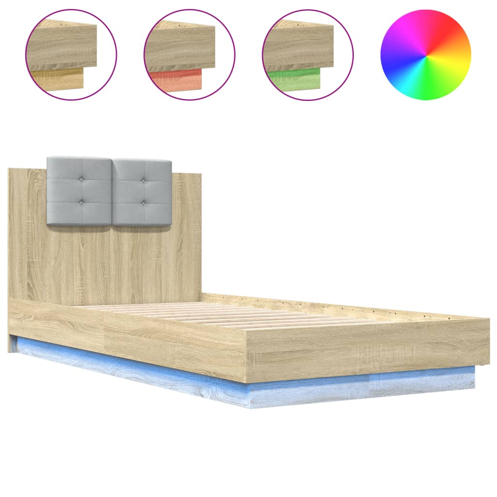 Giroletto con Testiera e LED Rovere Sonoma 75x190 cm | homemem39