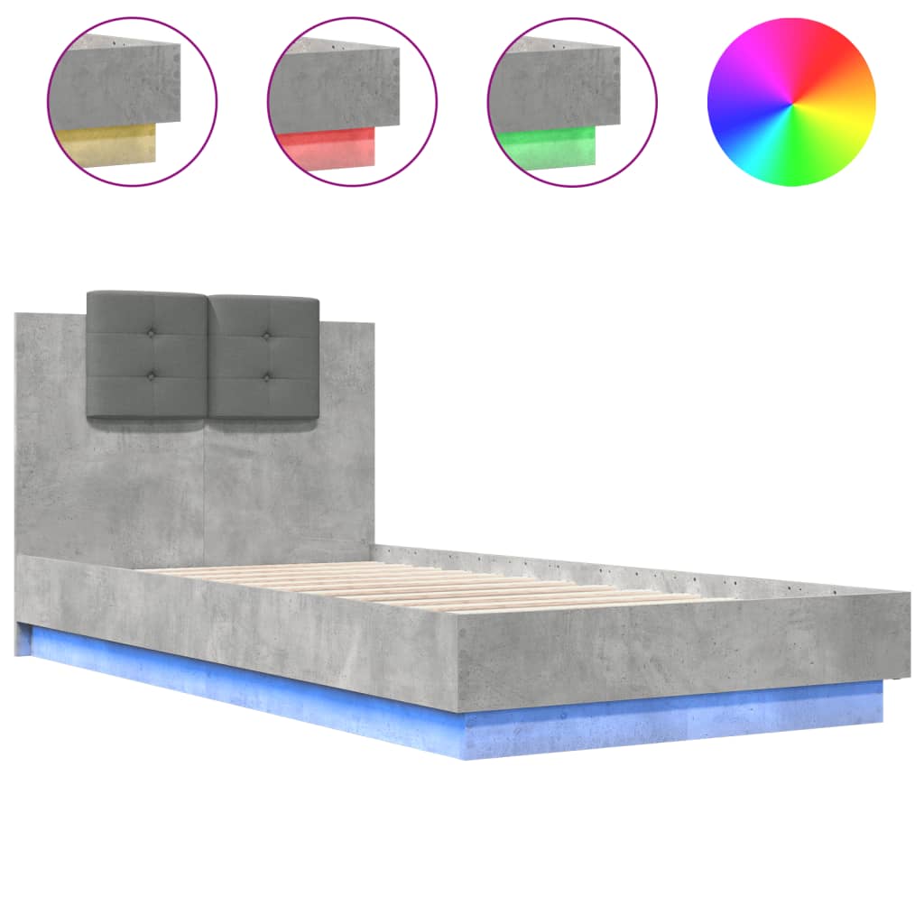 Giroletto con Testiera e LED Grigio Cemento 75x190 cm | homemem39