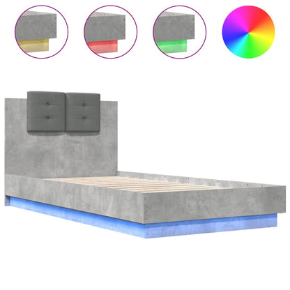Giroletto con Testiera e LED Grigio Cemento 75x190 cm | homemem39