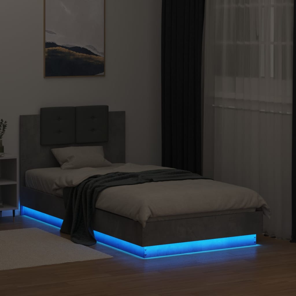 Giroletto con Testiera e LED Grigio Cemento 75x190 cm | homemem39