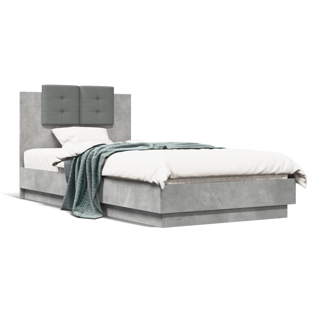 Giroletto con Testiera e LED Grigio Cemento 75x190 cm | homemem39