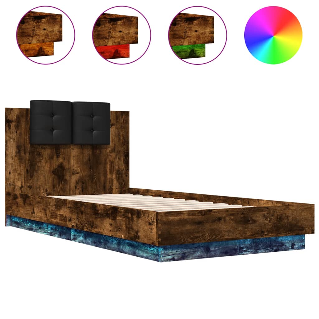 Giroletto con Testiera e LED Rovere Fumo 75x190 cm | homemem39