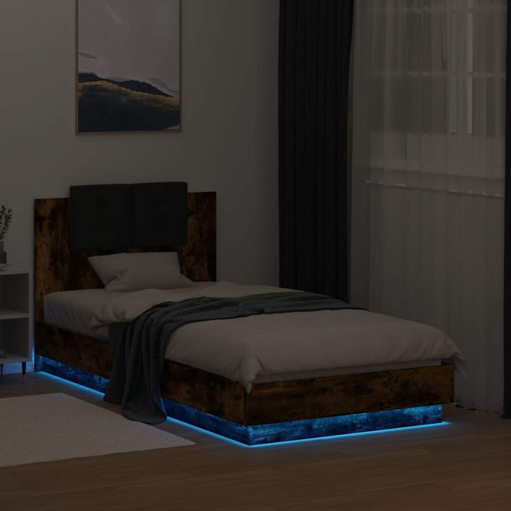 Giroletto con Testiera e LED Rovere Fumo 75x190 cm