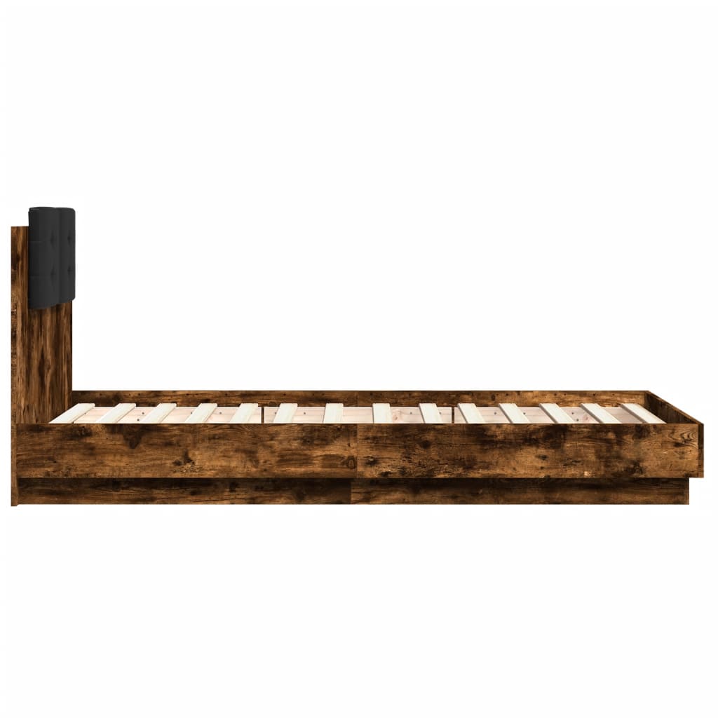 Giroletto con Testiera e LED Rovere Fumo 75x190 cm | homemem39