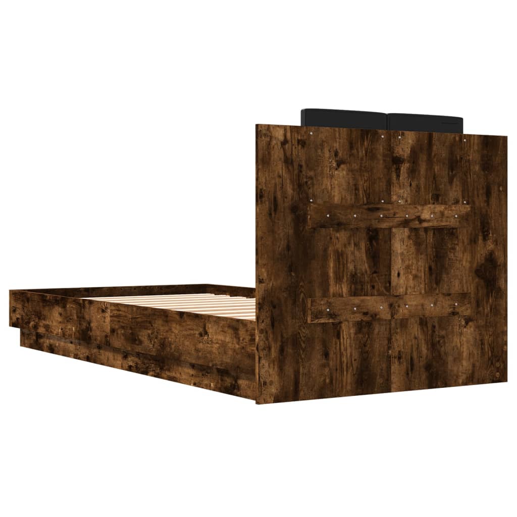 Giroletto con Testiera e LED Rovere Fumo 75x190 cm | homemem39