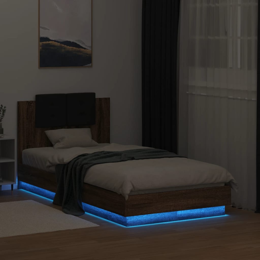 Giroletto con Testiera e LED Rovere Marrone 75x190 cm | homemem39