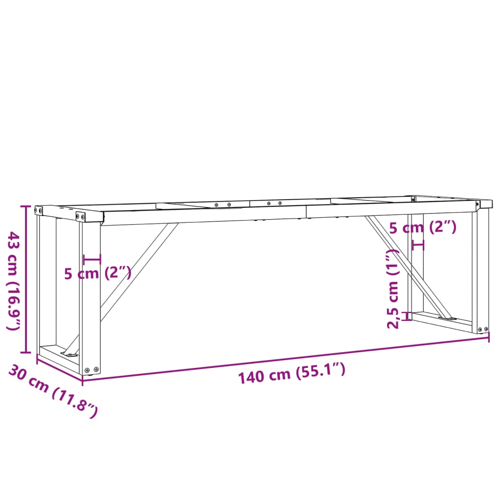 Telaio Gambe a O per Tavolino da Salotto 140x30x43cm in Acciaio