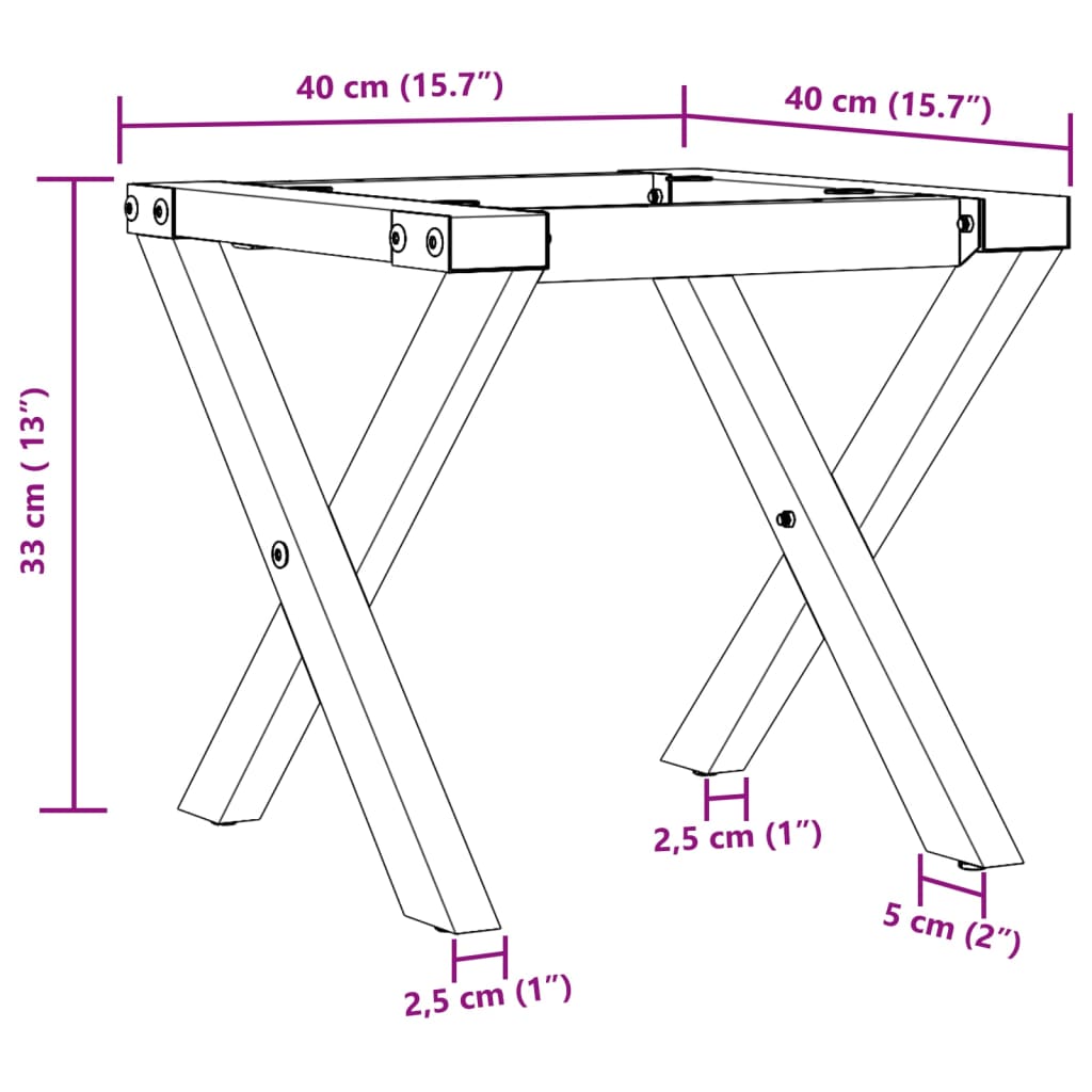 Telaio Gambe a X per Tavolino da Salotto 40x40x33 cm in Acciaio - homemem39