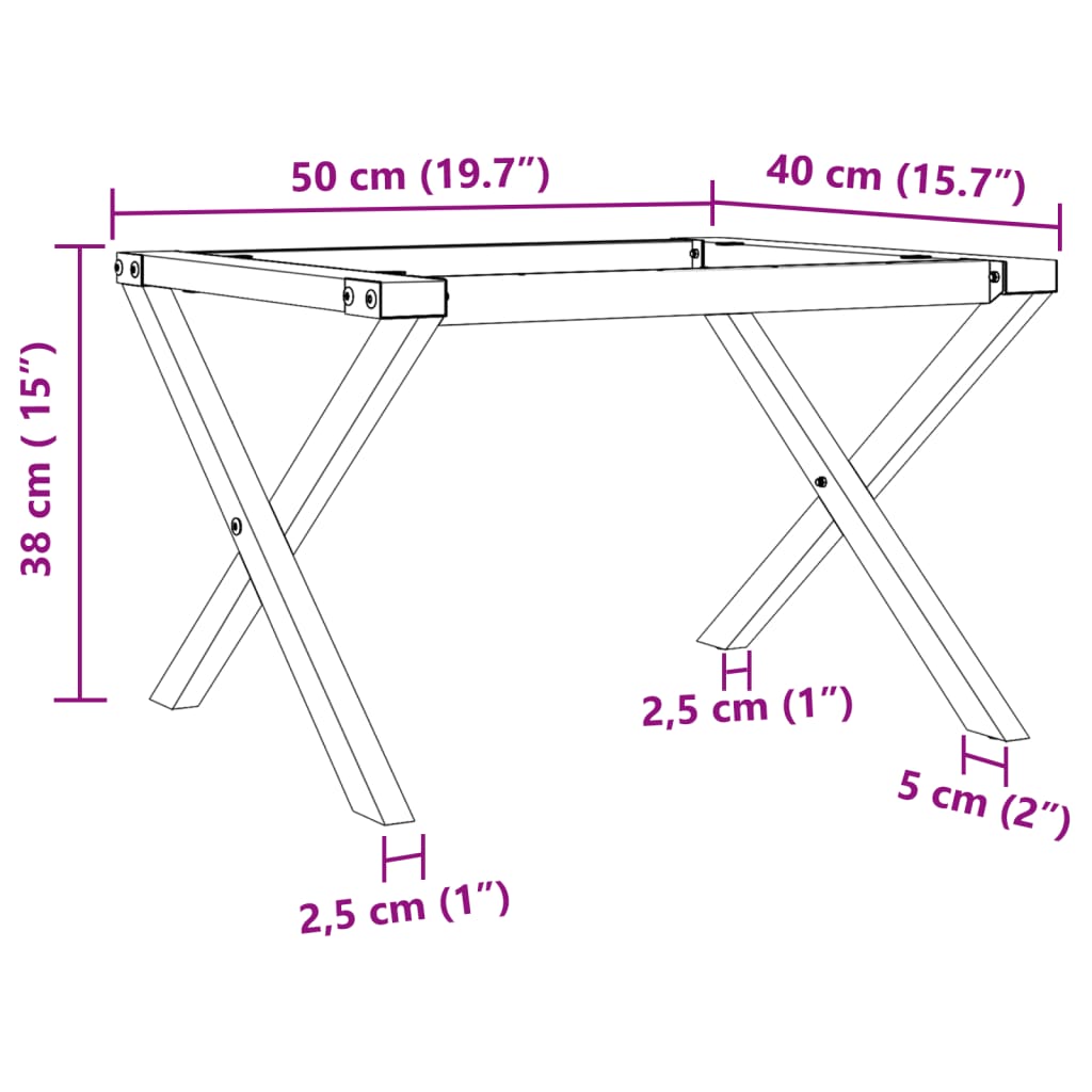 Telaio Gambe a X per Tavolino da Salotto 50x40x38 cm in Acciaio
