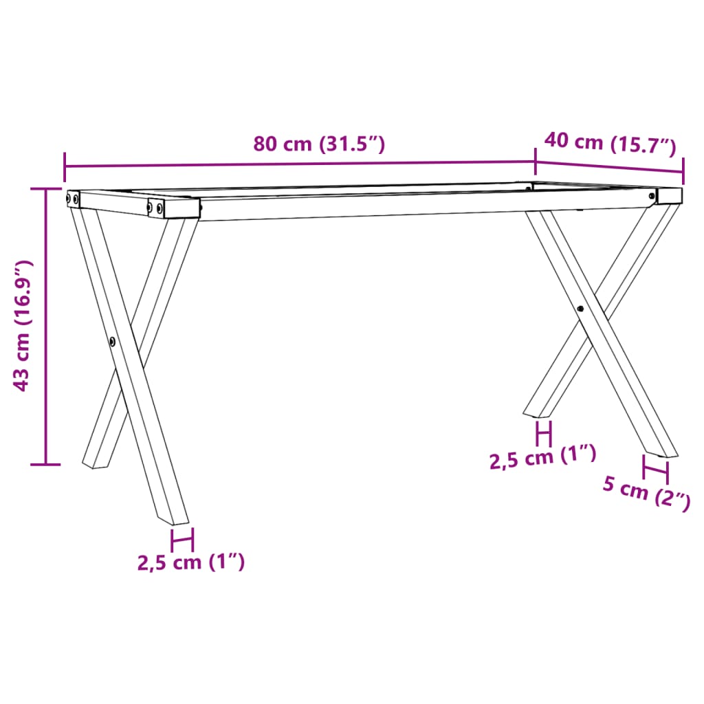 Telaio Gambe a X per Tavolino da Salotto 80x40x43 cm in Acciaio