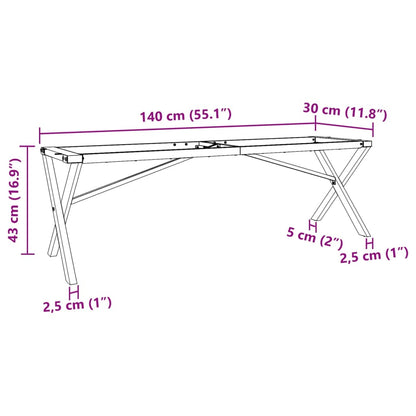 Telaio Gambe a X per Tavolino da Salotto 140x30x43cm in Acciaio - homemem39
