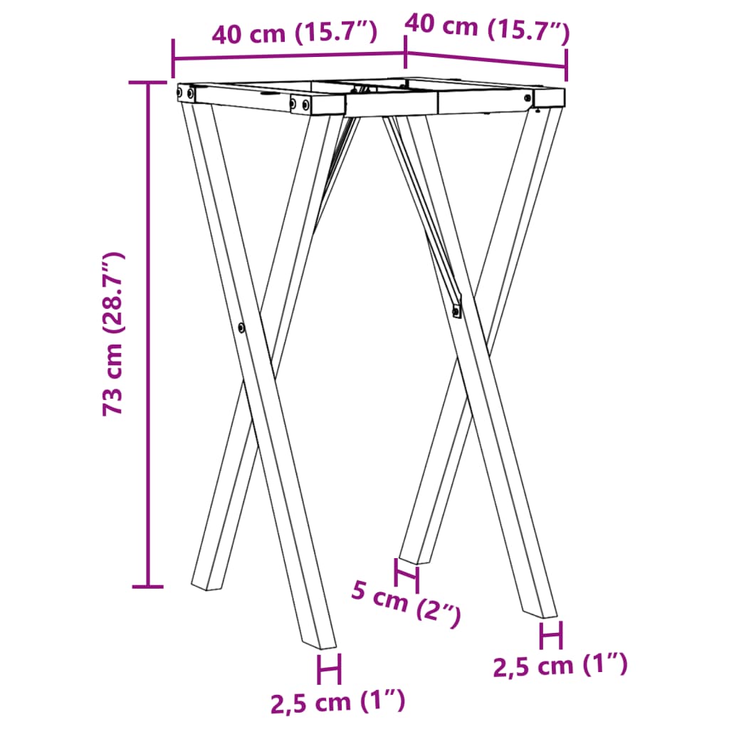 Telaio Gambe a X per Tavolo da Pranzo 40x40x73 cm in Acciaio