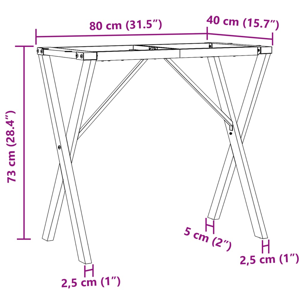 Telaio Gambe a X per Tavolo da Pranzo 80x40x73 cm in Acciaio | homemem39