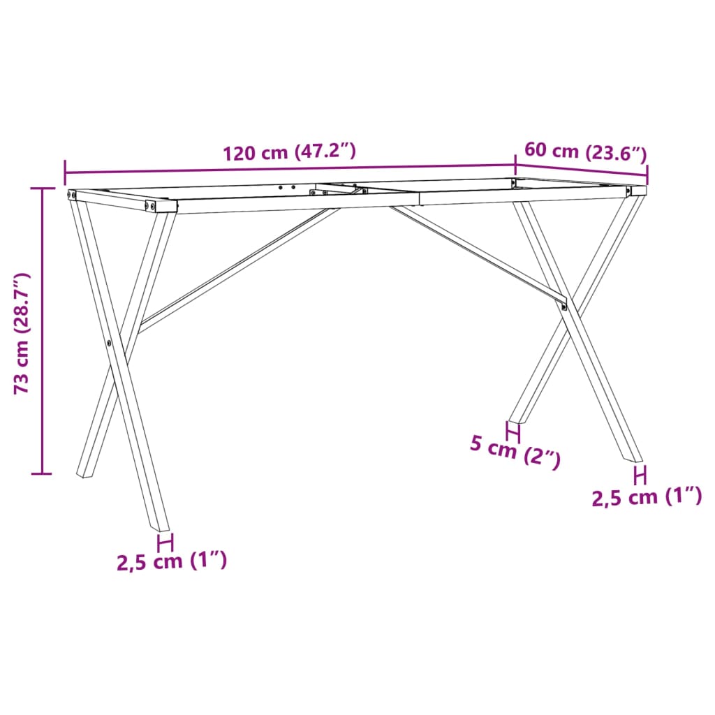 X-Bein-Gestell für Esstisch 120 x 60 x 73 cm aus Gusseisen