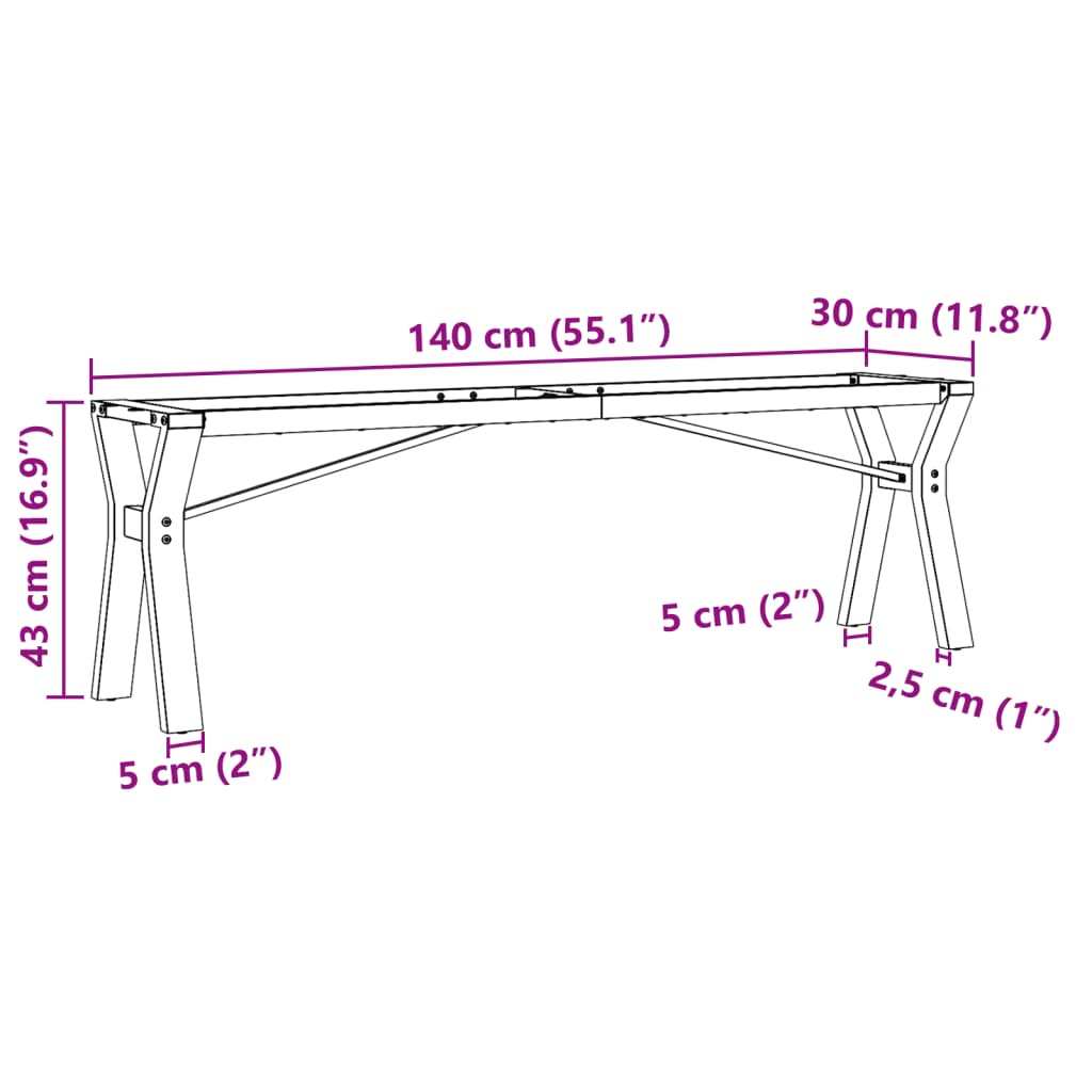 Telaio Gambe a Y per Tavolino da Salotto 140x30x43cm in Acciaio - homemem39