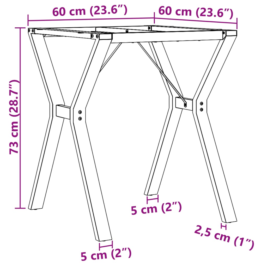 Telaio Gambe a Y per Tavolo da Pranzo 60x60x73 cm in Acciaio - homemem39
