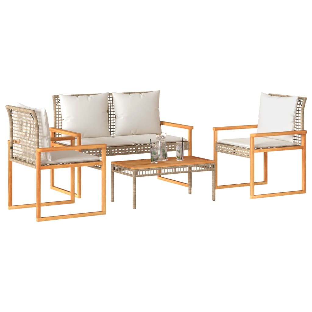 Set Salotto da Giardino 4 pz con Cuscini Beige Misto Polyrattan - homemem39