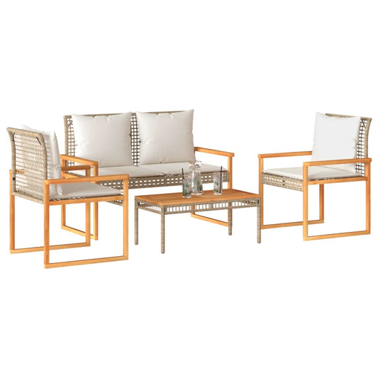 Set Salotto da Giardino 4 pz con Cuscini Beige Misto Polyrattan - homemem39