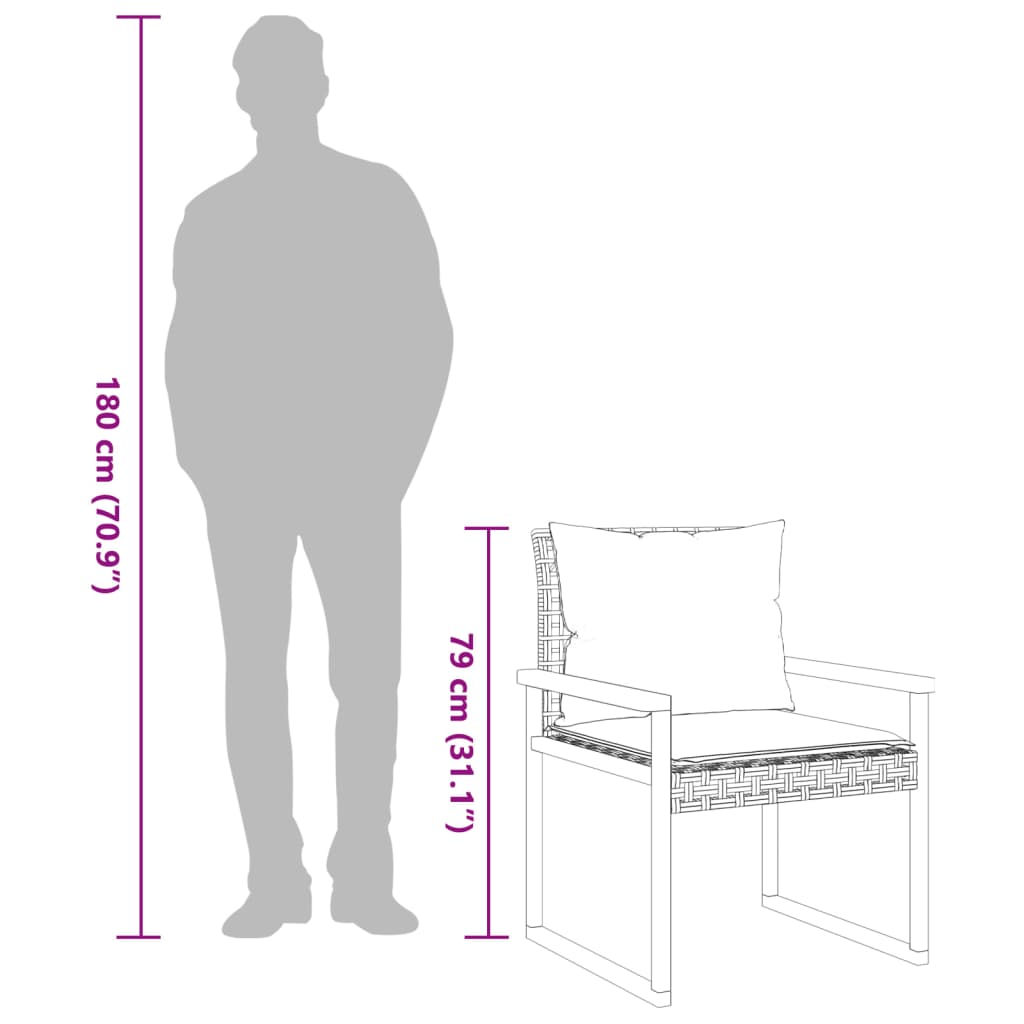 Set da Bistrò 3 pz con Cuscini Nero Polyrattan e Legno Acacia - homemem39