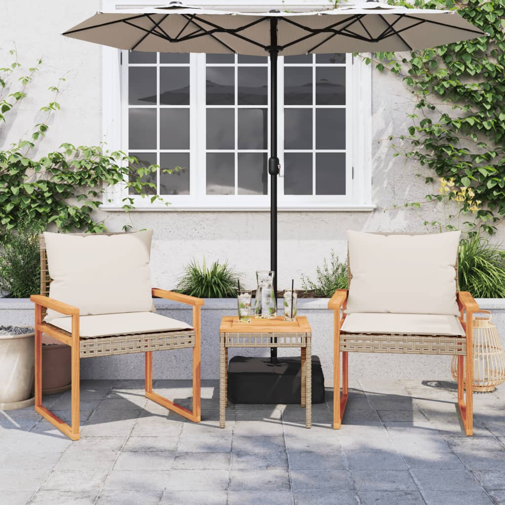 Set da Bistrò 3 pz con Cuscini Beige Misto Polyrattan e Acacia | homemem39