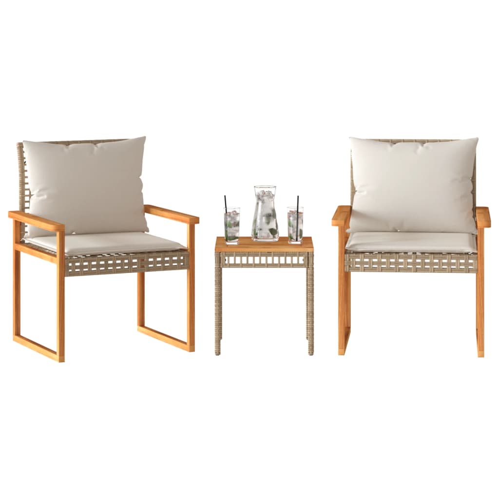 Set da Bistrò 3 pz con Cuscini Beige Misto Polyrattan e Acacia | homemem39