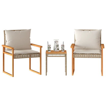 Set da Bistrò 3 pz con Cuscini Beige Misto Polyrattan e Acacia | homemem39