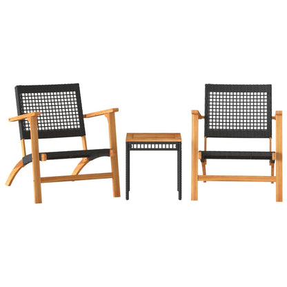 Set da Bistrot 3 pz Nero in Polyrattan e Legno Massello Acacia - homemem39