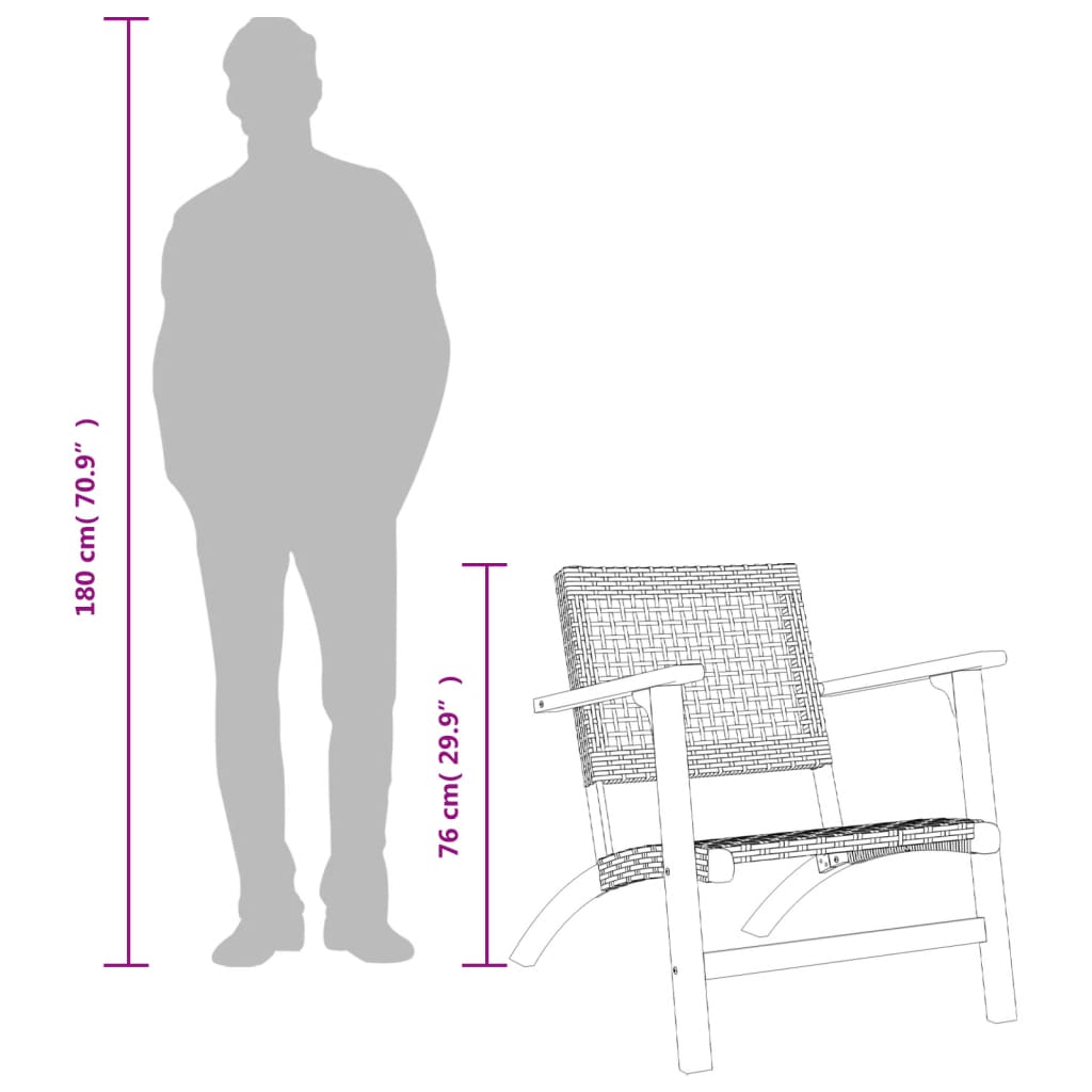 Set da Bistrot 3 pz Nero in Polyrattan e Legno Massello Acacia - homemem39