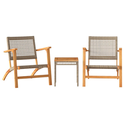 Set da Bistrot 3 pz Beige in Polyrattan e Legno Massello Acacia | homemem39