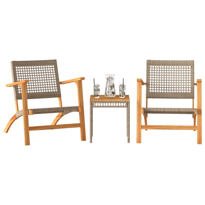Set da Bistrot 3 pz Beige in Polyrattan e Legno Massello Acacia | homemem39