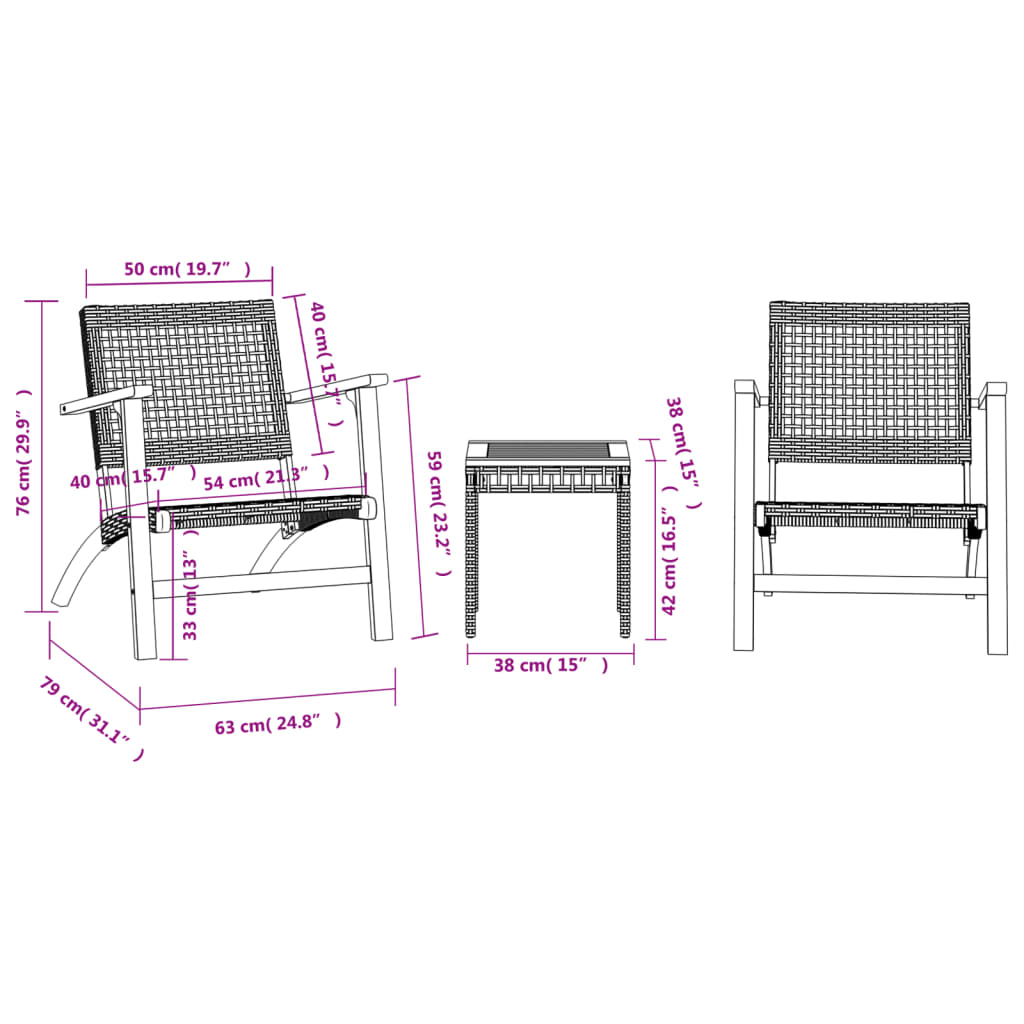 Set da Bistrot 3 pz Beige in Polyrattan e Legno Massello Acacia | homemem39