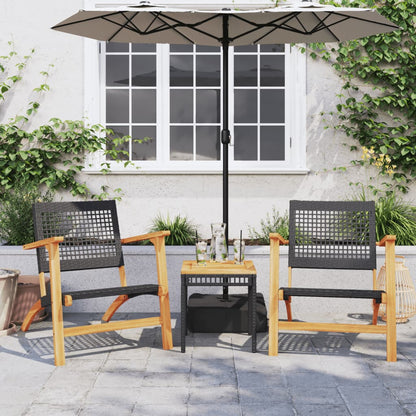 Sedie da Giardino 2pz Nere in Polyrattan e Legno di Acacia