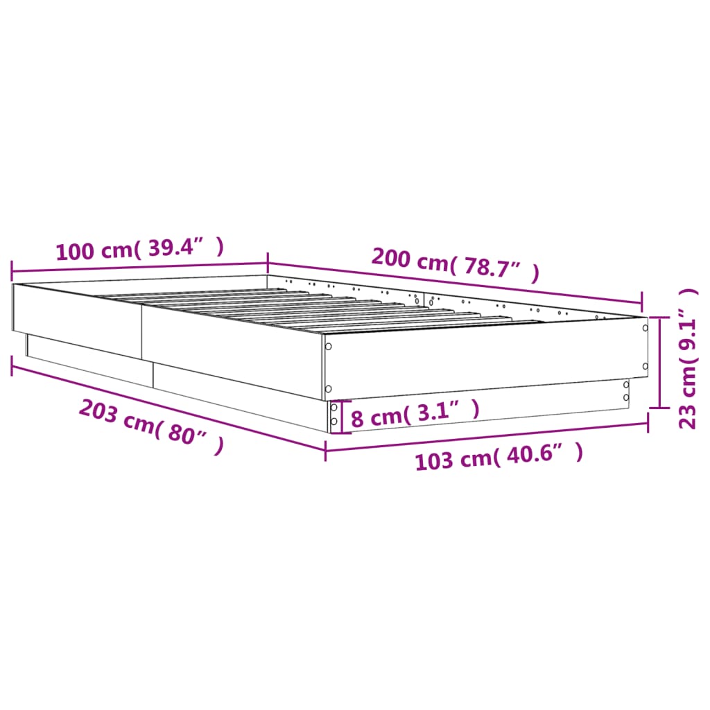 Giroletto senza Materasso Rovere Fumo 100x200 cm in Truciolato | homemem39