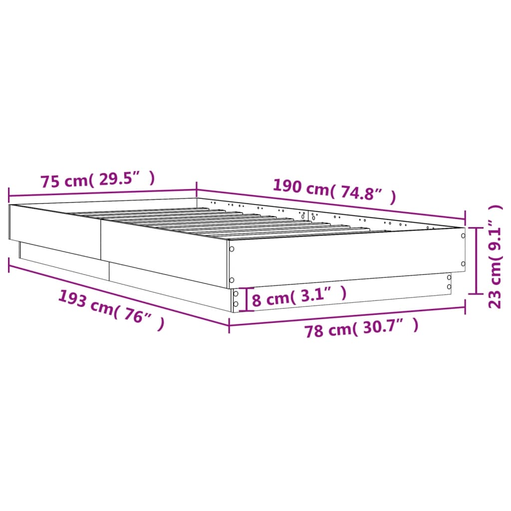 Giroletto senza Materasso Rovere Fumo 75x190 cm in Truciolato | homemem39