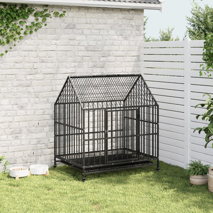 Gabbia per Cani con Ruote Nera in Acciaio Zincato - homemem39
