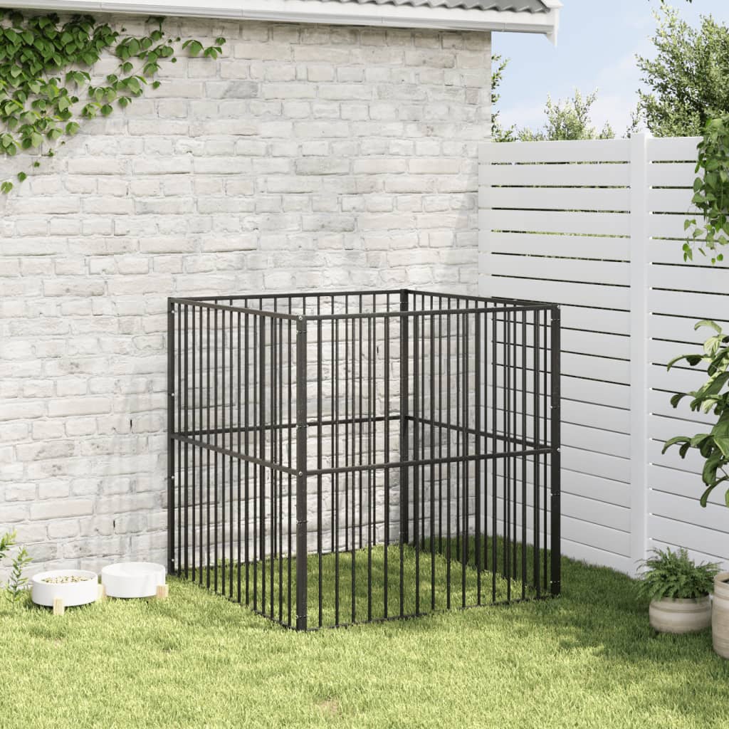Box per Cani 4 Pannelli Nero Acciaio Zincato - homemem39