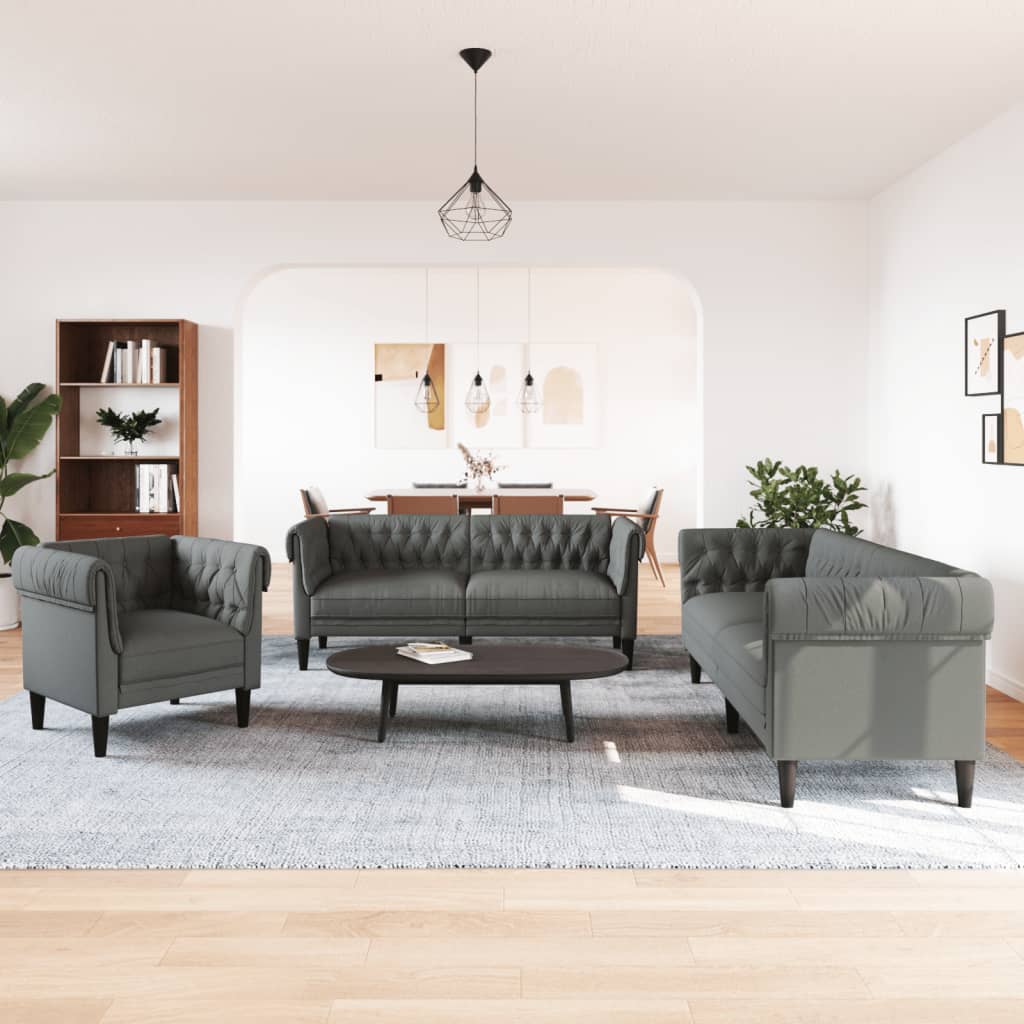 Set di Divani 3 pz Grigio Scuro in Tessuto | homemem39
