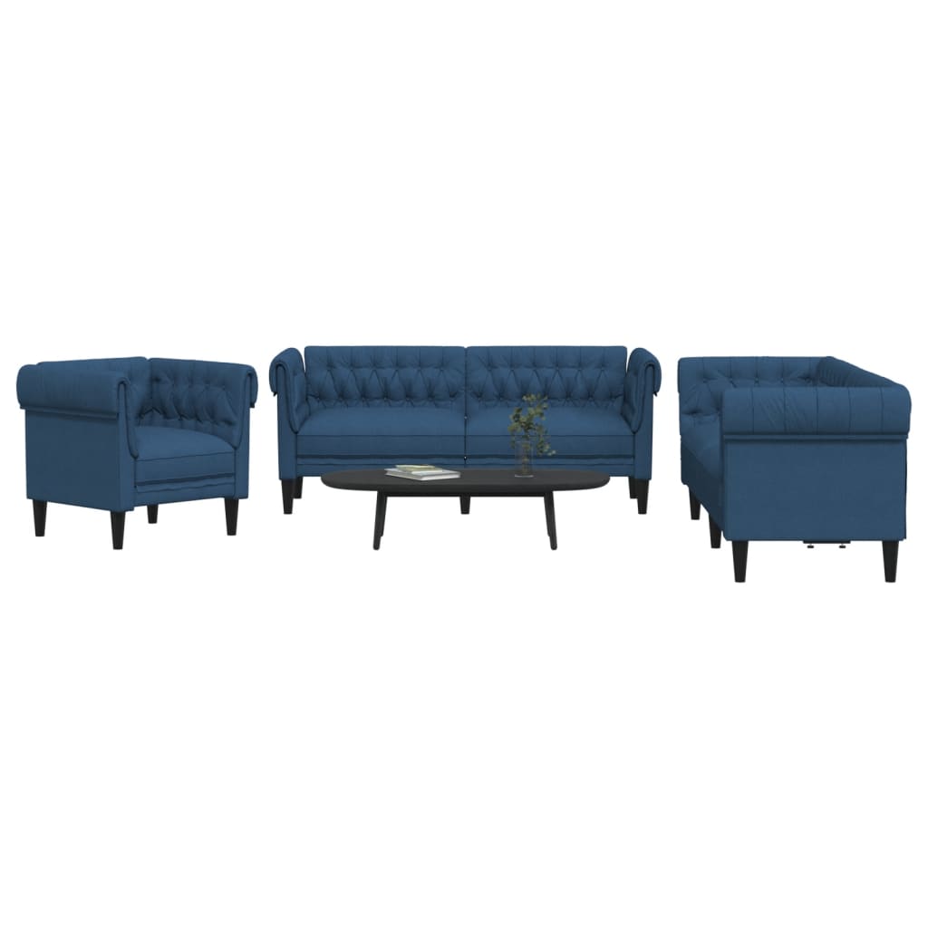 Set di Divani 3 pz Blu in Tessuto | homemem39