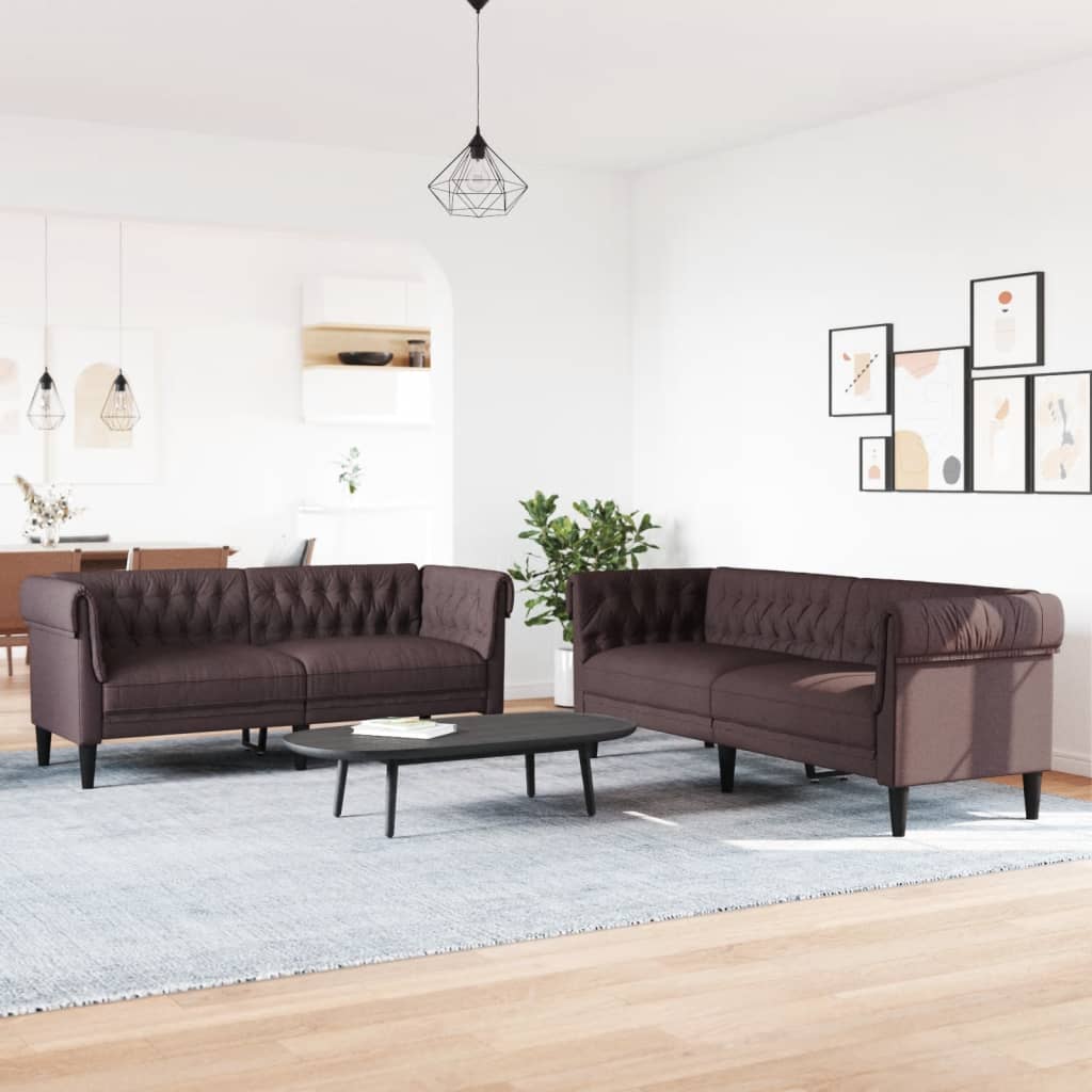Set di Divani 2 pz Marrone Scuro in Tessuto | homemem39