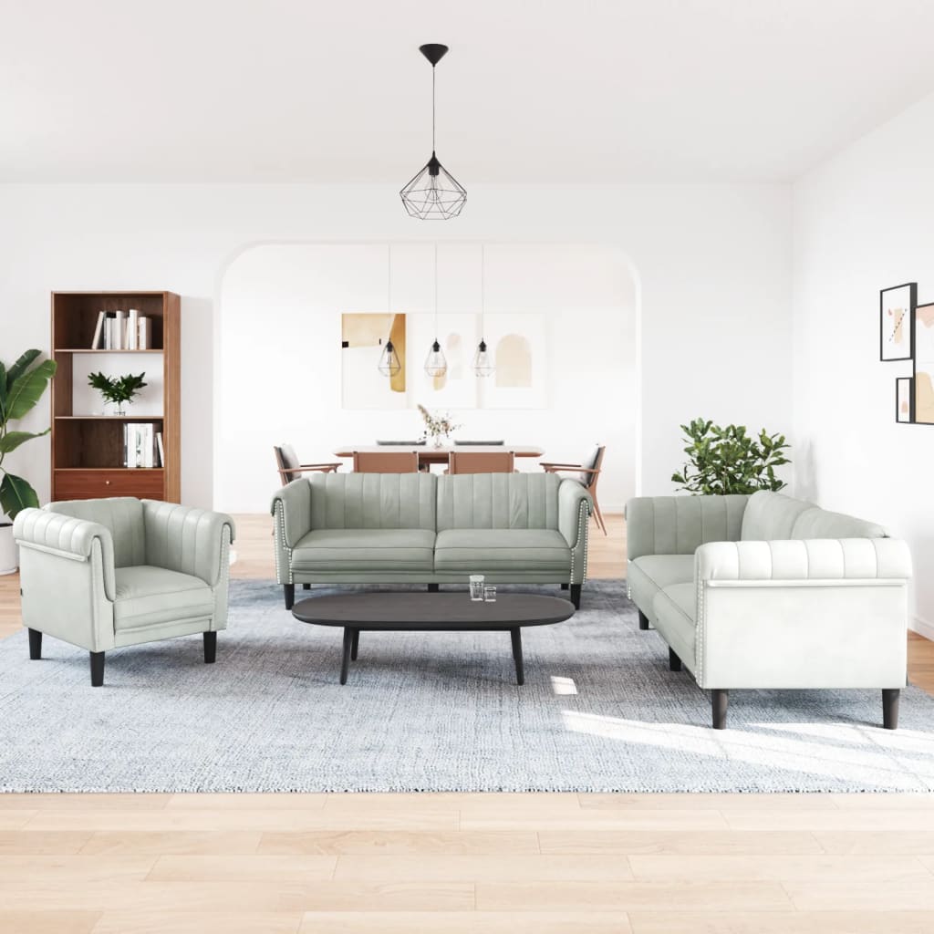 Set di Divani 3 pz Grigio Chiaro in Velluto | homemem39