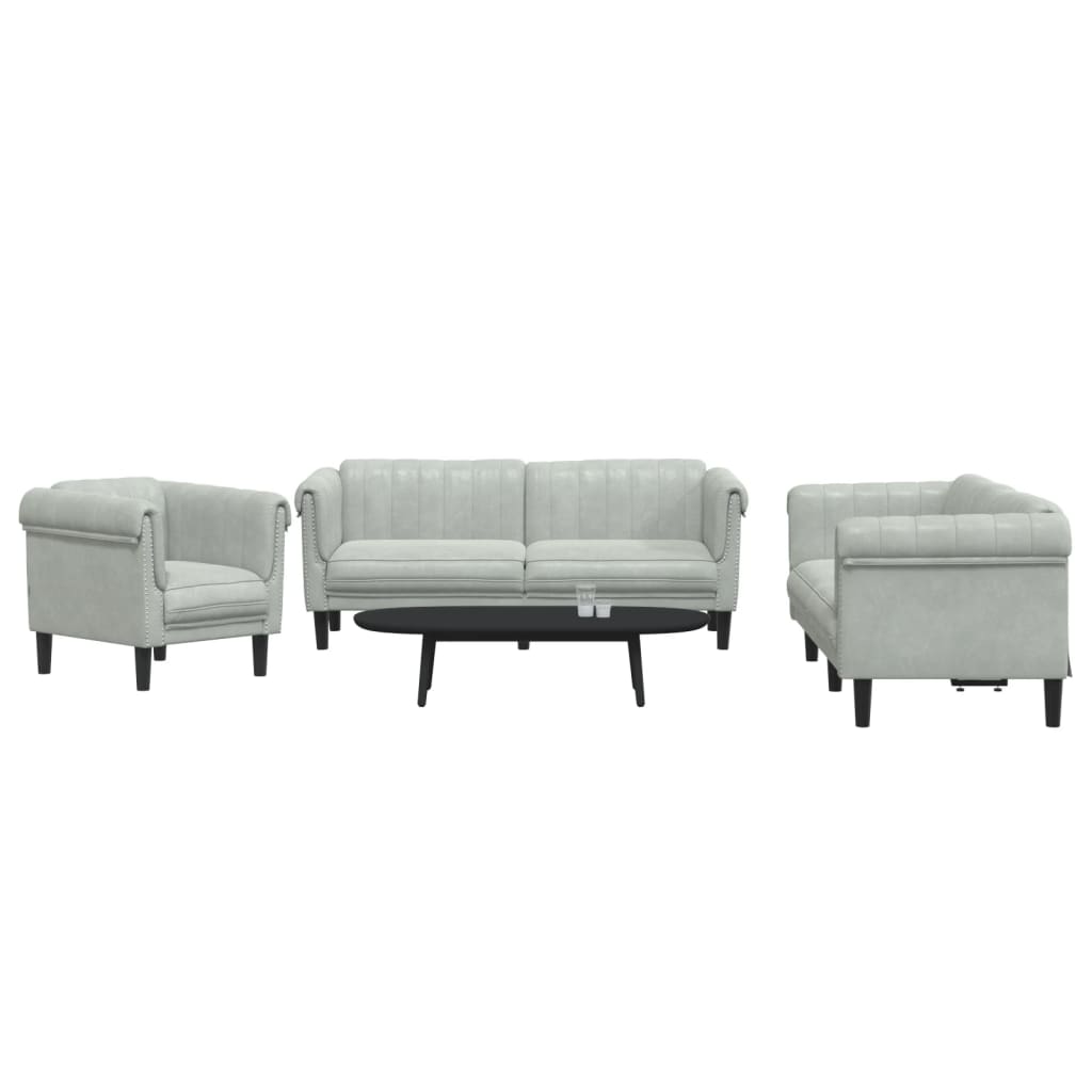 Set di Divani 3 pz Grigio Chiaro in Velluto | homemem39