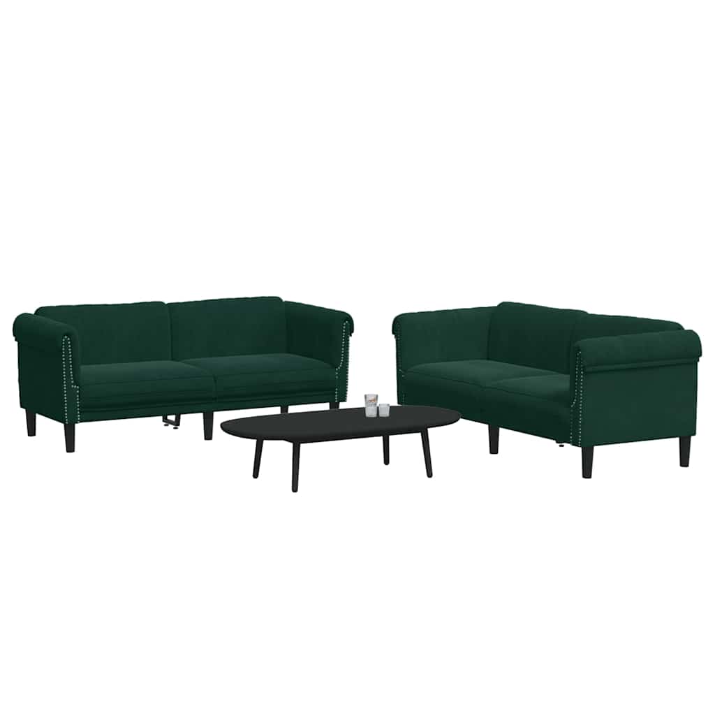 Set di Divani 3 pz Verde Scuro in Velluto | homemem39