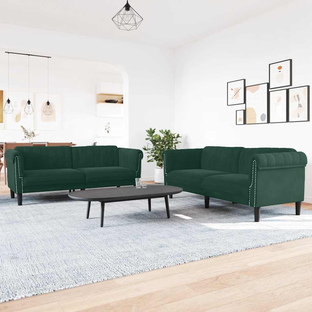 Set di Divani 3 pz Verde Scuro in Velluto | homemem39