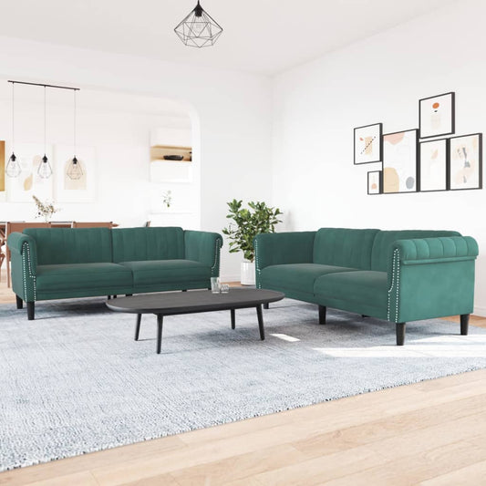 Set di Divani 2 pz Verde Scuro in Velluto