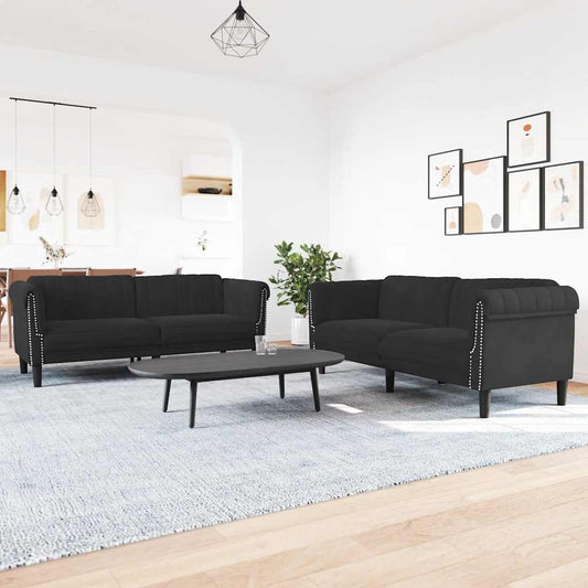 Set di Divani 2 pz Nero in Velluto | homemem39