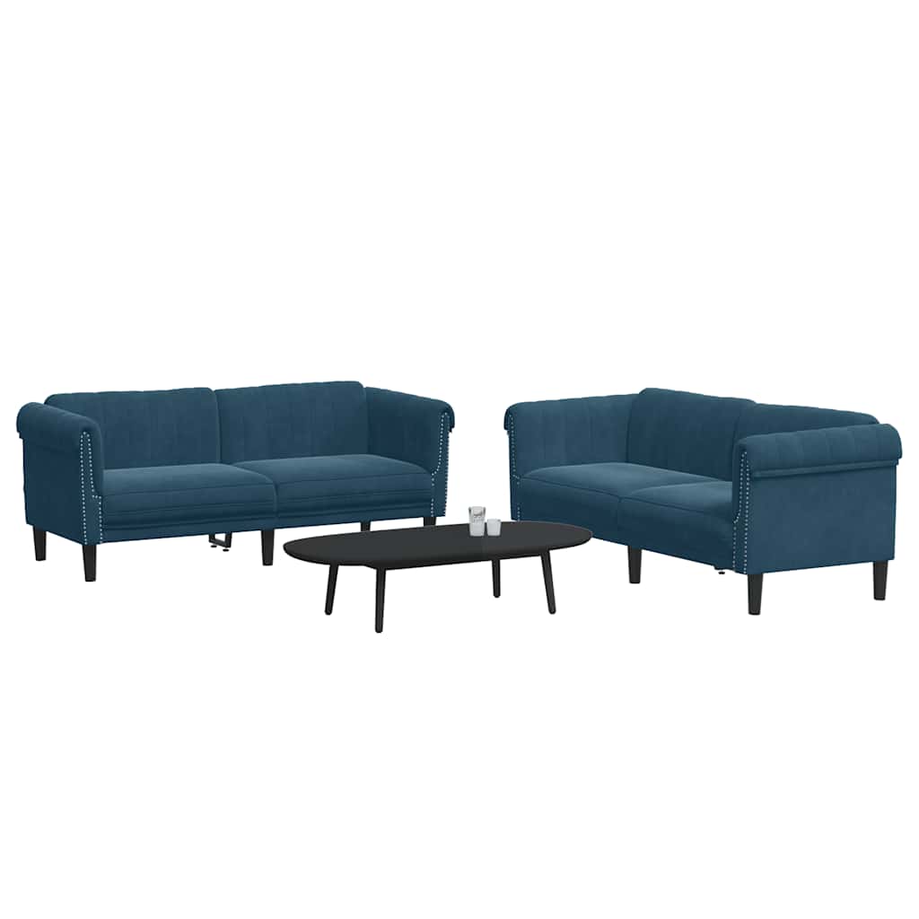 Set di Divani 2 pz Blu in Velluto | homemem39