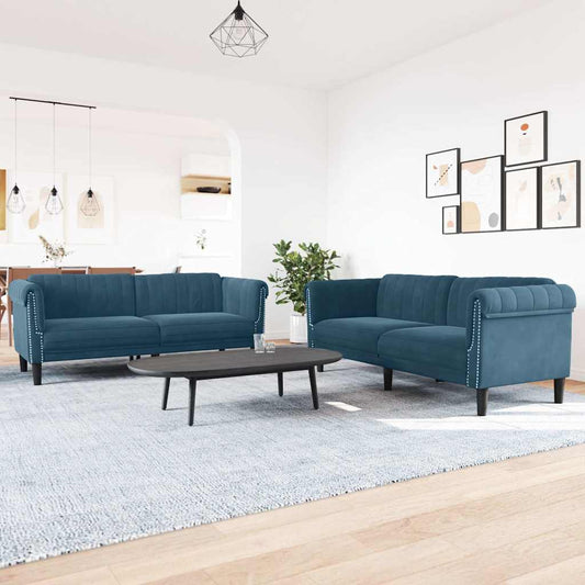 Set di Divani 2 pz Blu in Velluto