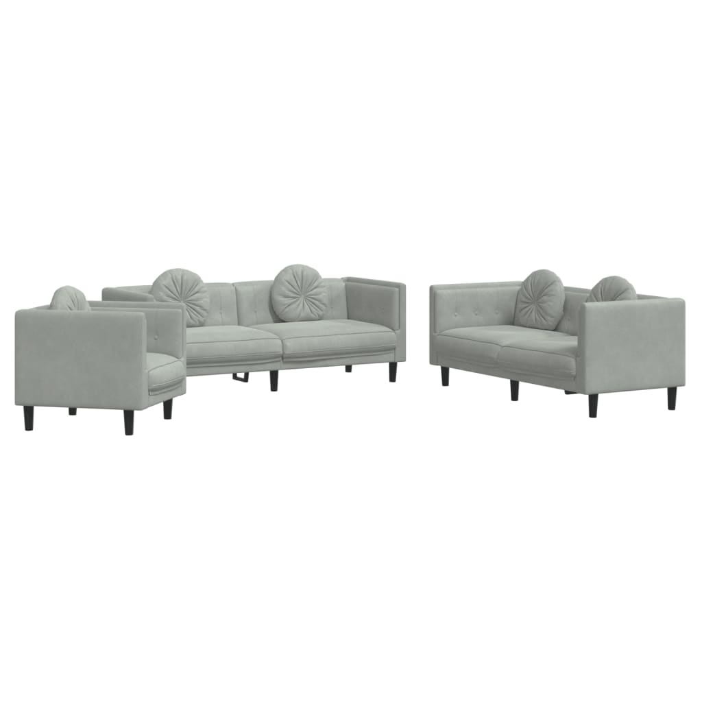 Set di Divani 3 pz con Cuscini Grigio Chiaro in Velluto | homemem39