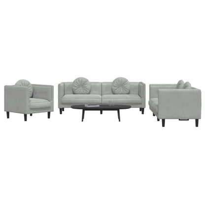 Set di Divani 3 pz con Cuscini Grigio Chiaro in Velluto | homemem39